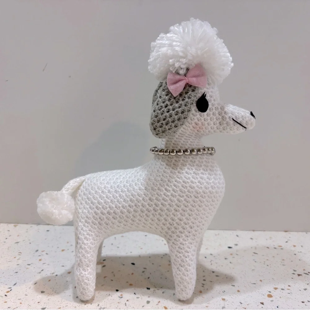 White and‎ Gray Poodle Plush Toy with Pink Bow